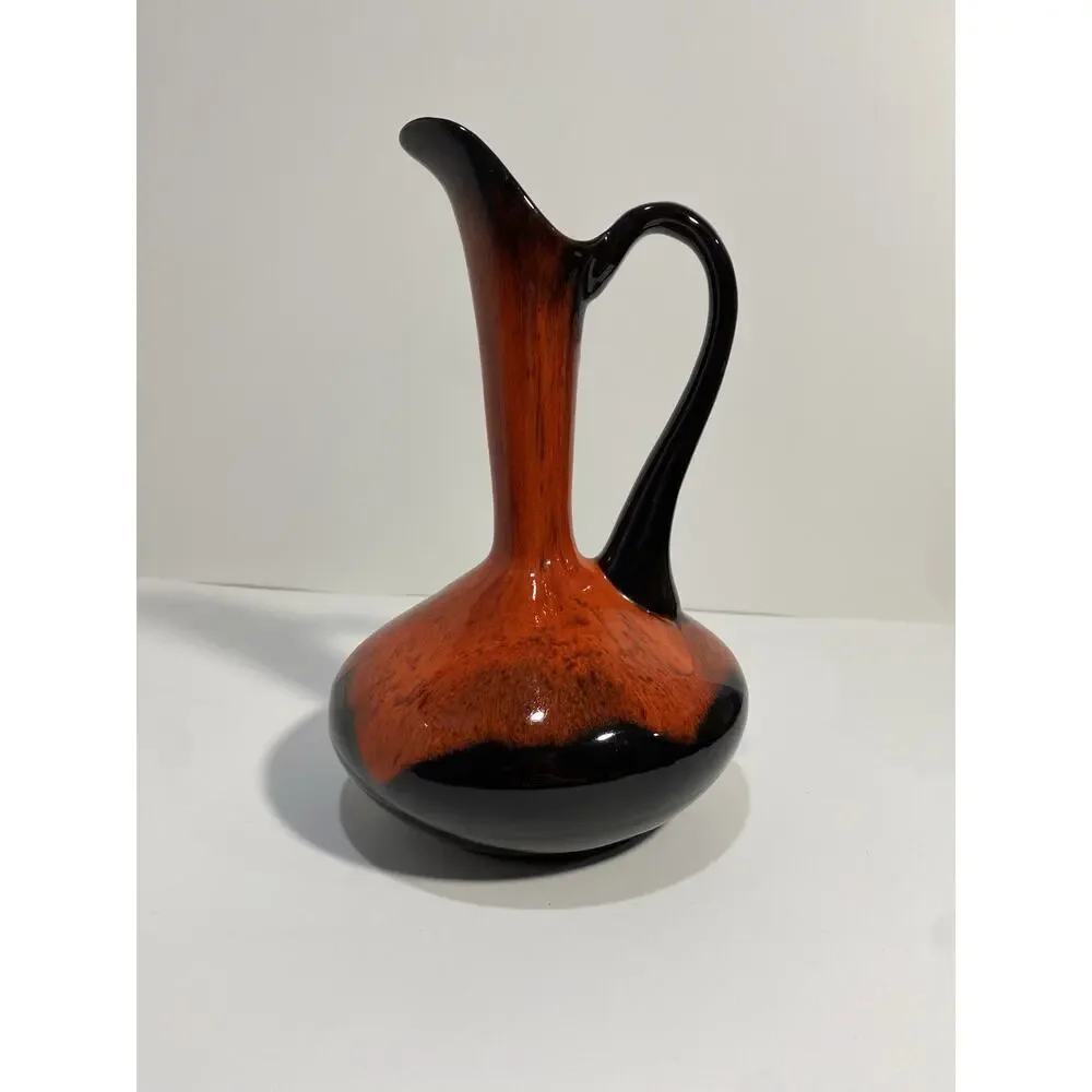 Vintage Mid Century Evangeline Lava Vase Pottery Red And Black